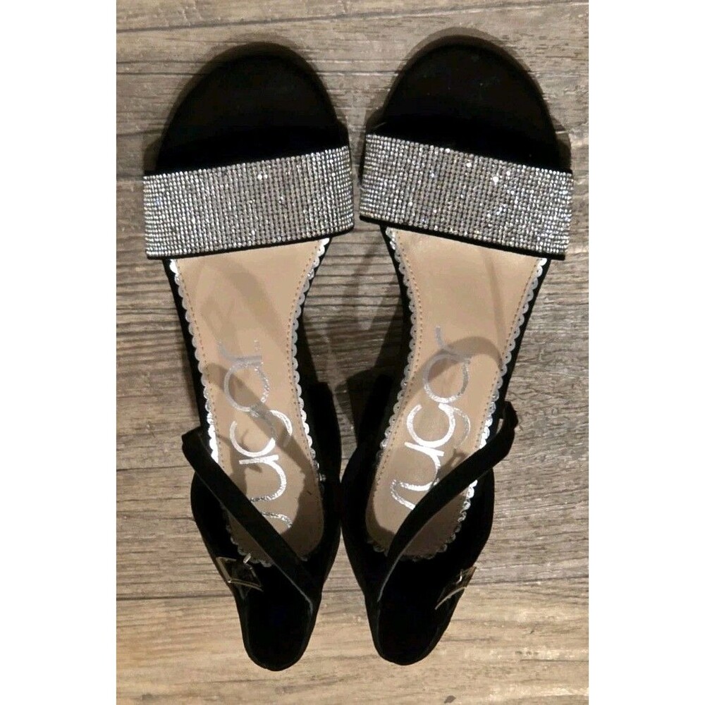 Sugar Women's Noelle Block Heel Sandals featuring rhinestone band - Size 7